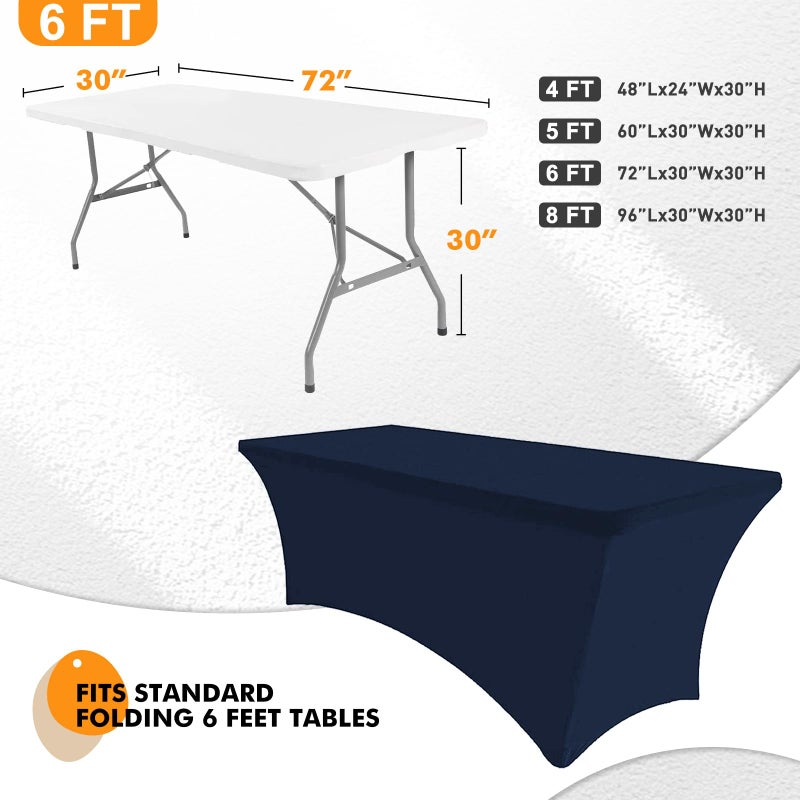 SEPARO 2 Pack 6 Ft Navy Blue Table Cover Fitted Rectangular Tablecloth Stretchable Fabric Table Cloth 6 ft Wrinkle-Free for Party Tradeshows Banquet Weddings Cocktail - Image 2